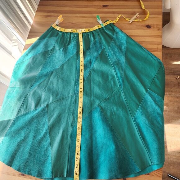 Vintage Green Leather Suede Midi Skirt Unique Geometric Artsy Fits M? SEE NOTE - Picture 7 of 11